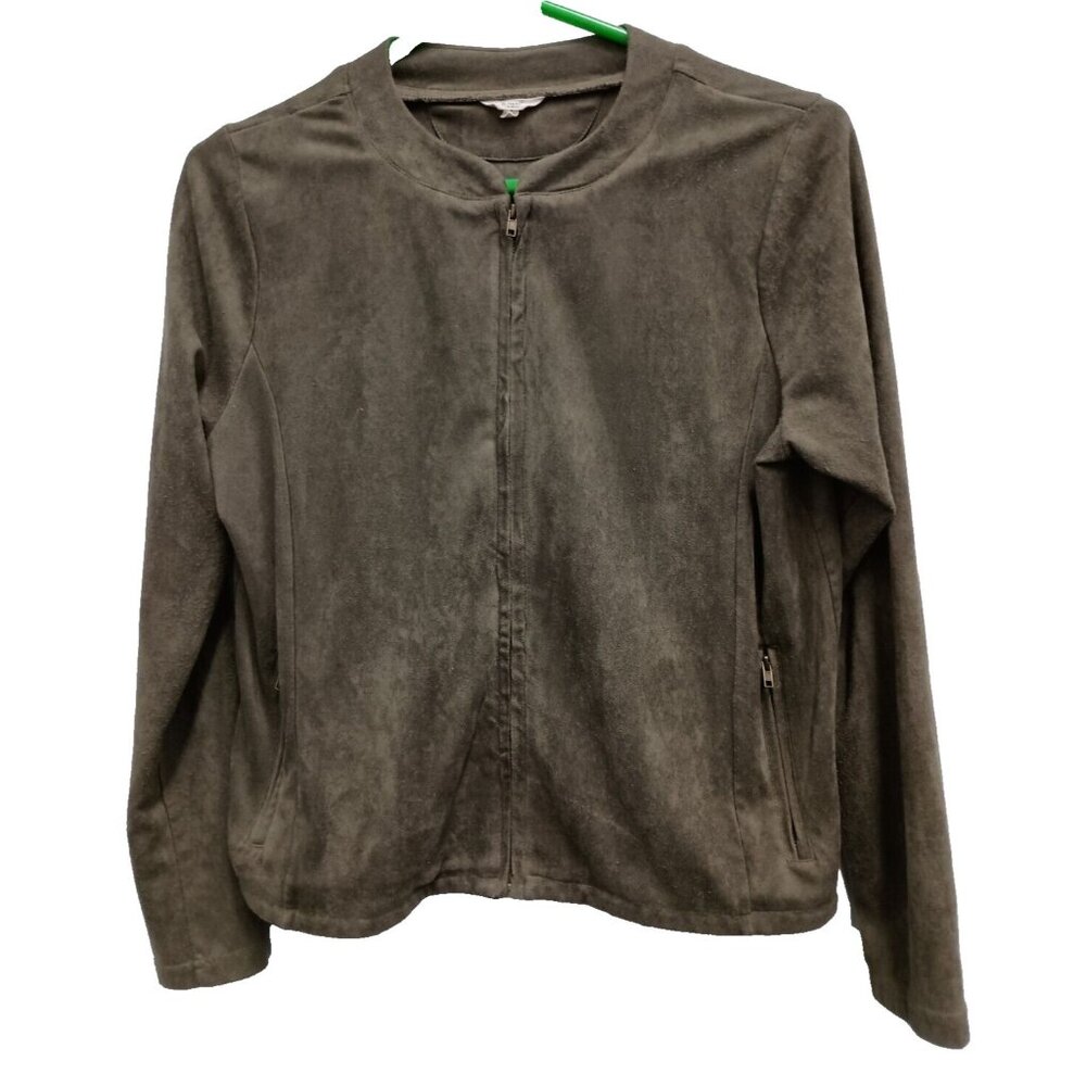 Easel Womens Faux Suede Moto Jacket Small Olive Green Zip Front Cropped